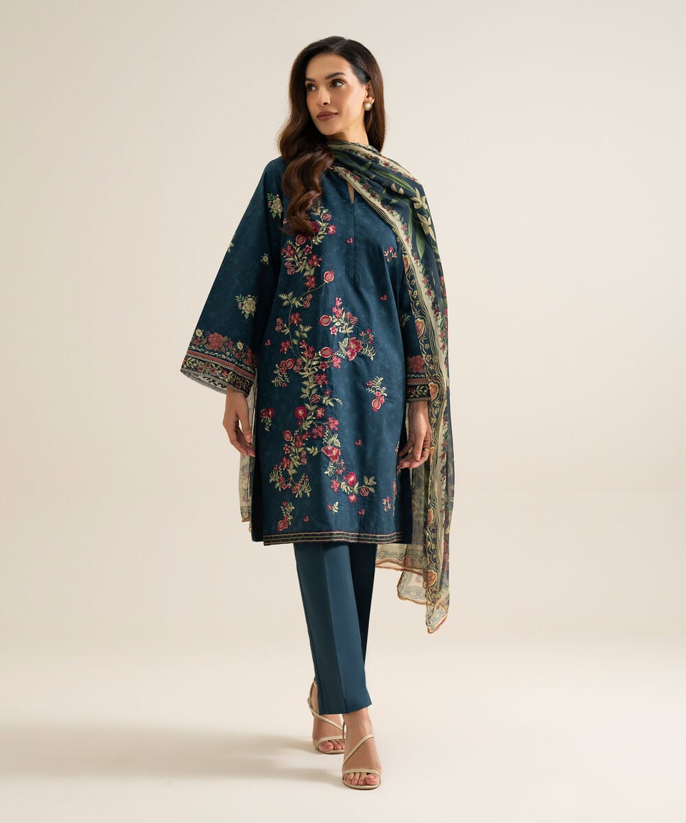 3 Piece - Embroidered Cotton Suit
