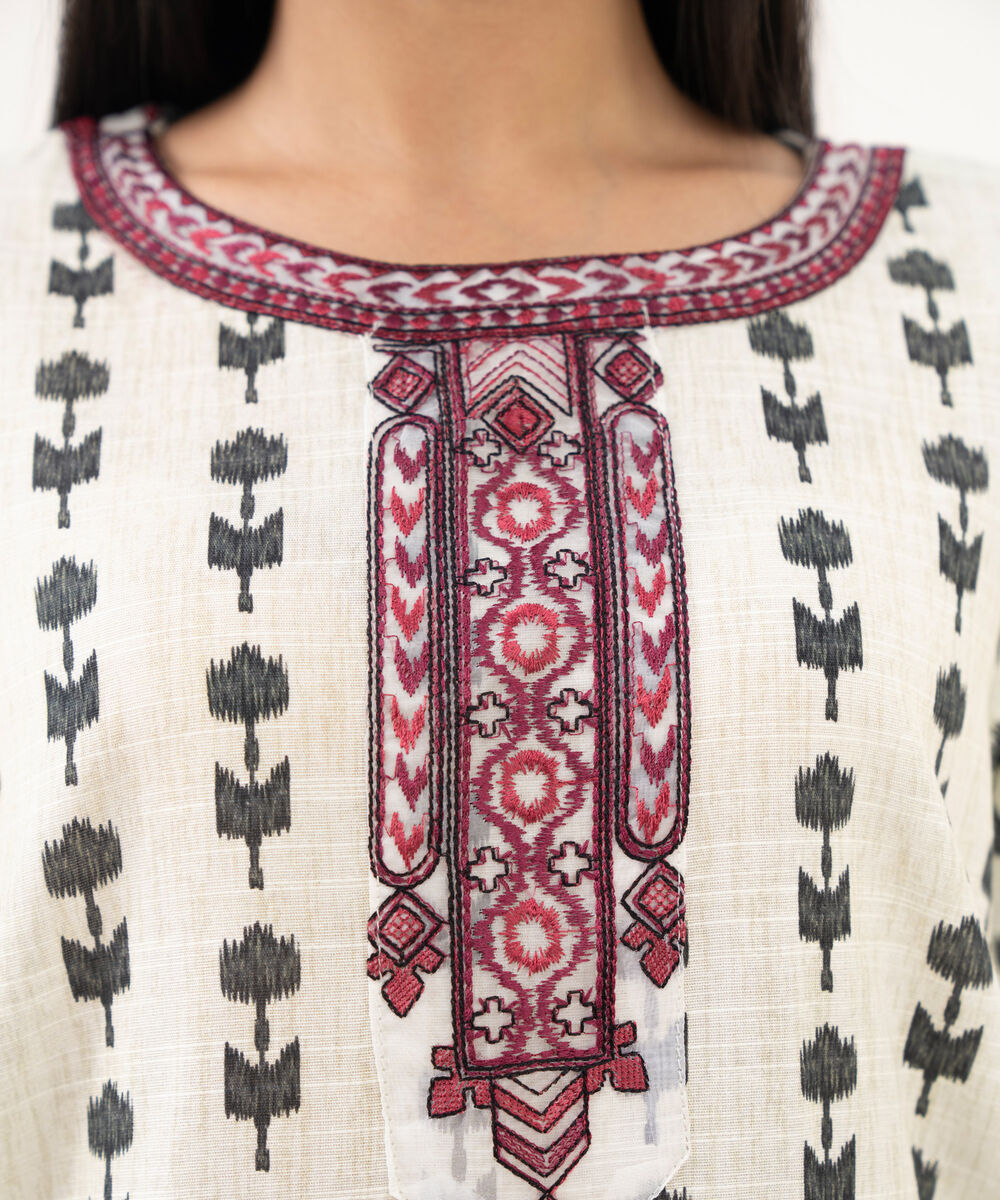 Women's RTW Light Khaddar Embroidered Off White Straight Shirt