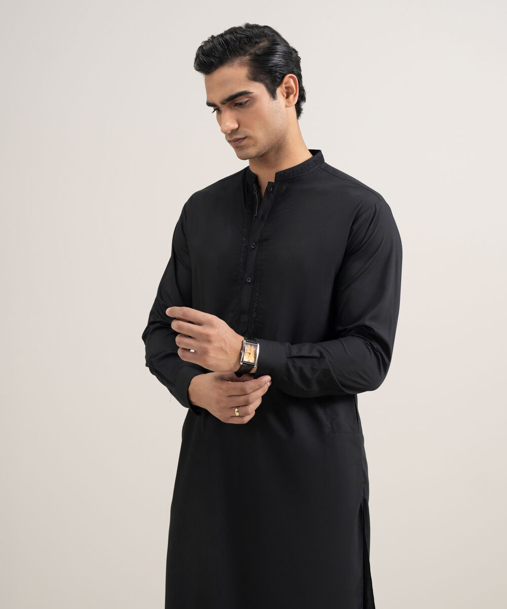 Men's Stitched Premium Wash & Wear Black Suit
