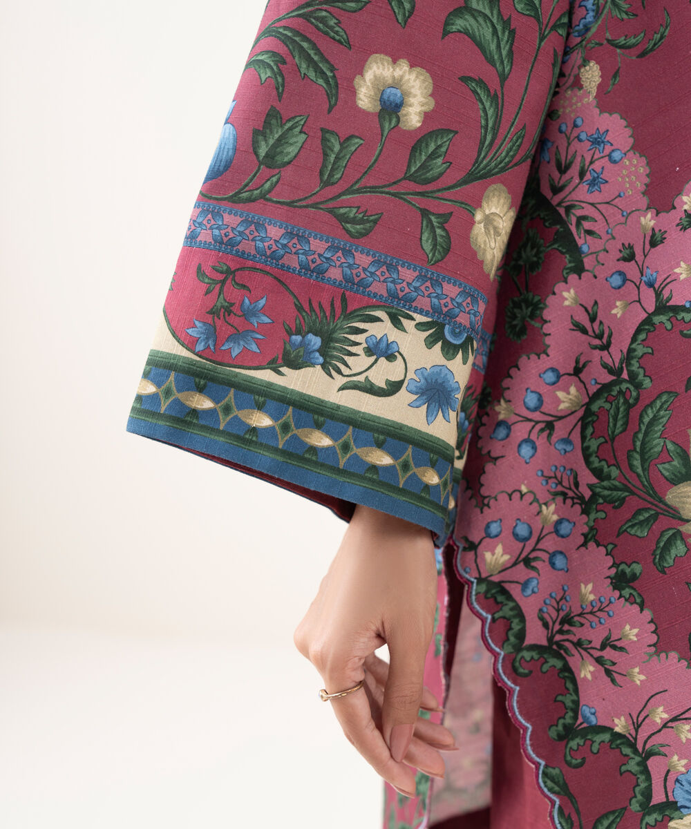 Women's Unstitched Light Khaddar Printed Pink 2 Piece Suit