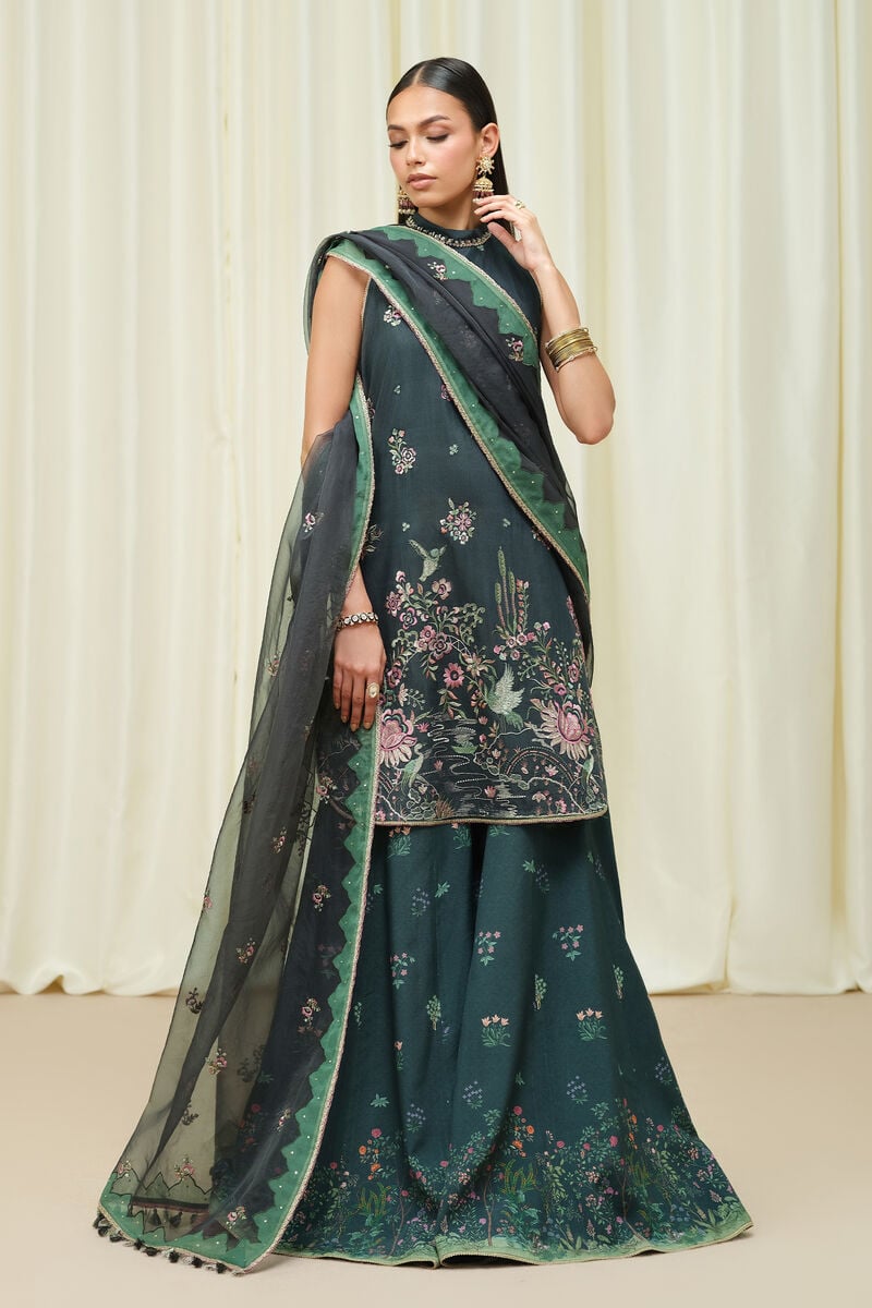 3 Piece -  Embroidered Viscose Raw Silk Suit