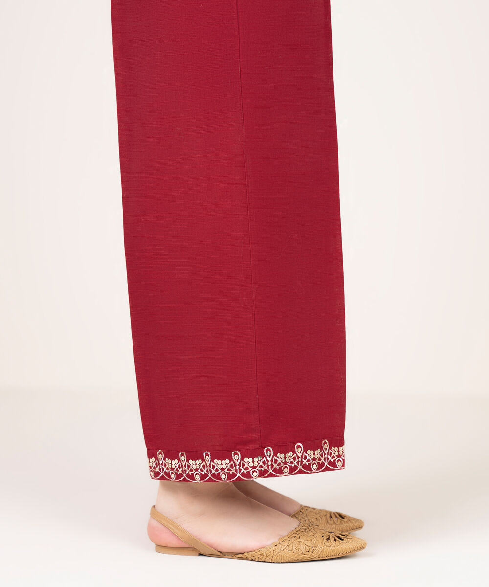 Women's RTW Khaddar Embroidered Red Culottes