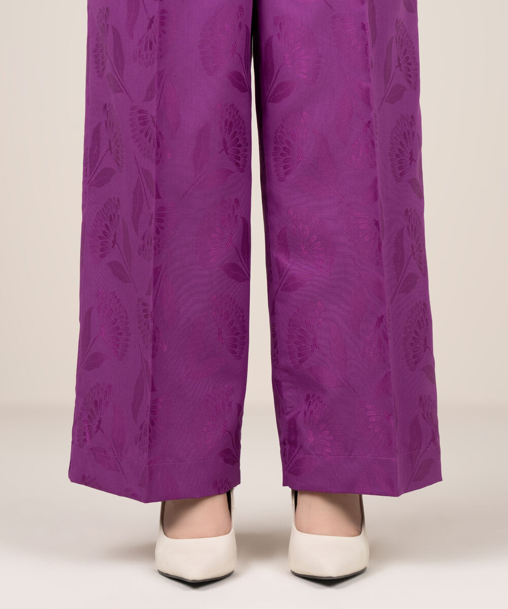 Women's RTW Self Jacquard Leno Solid Purple Culottes