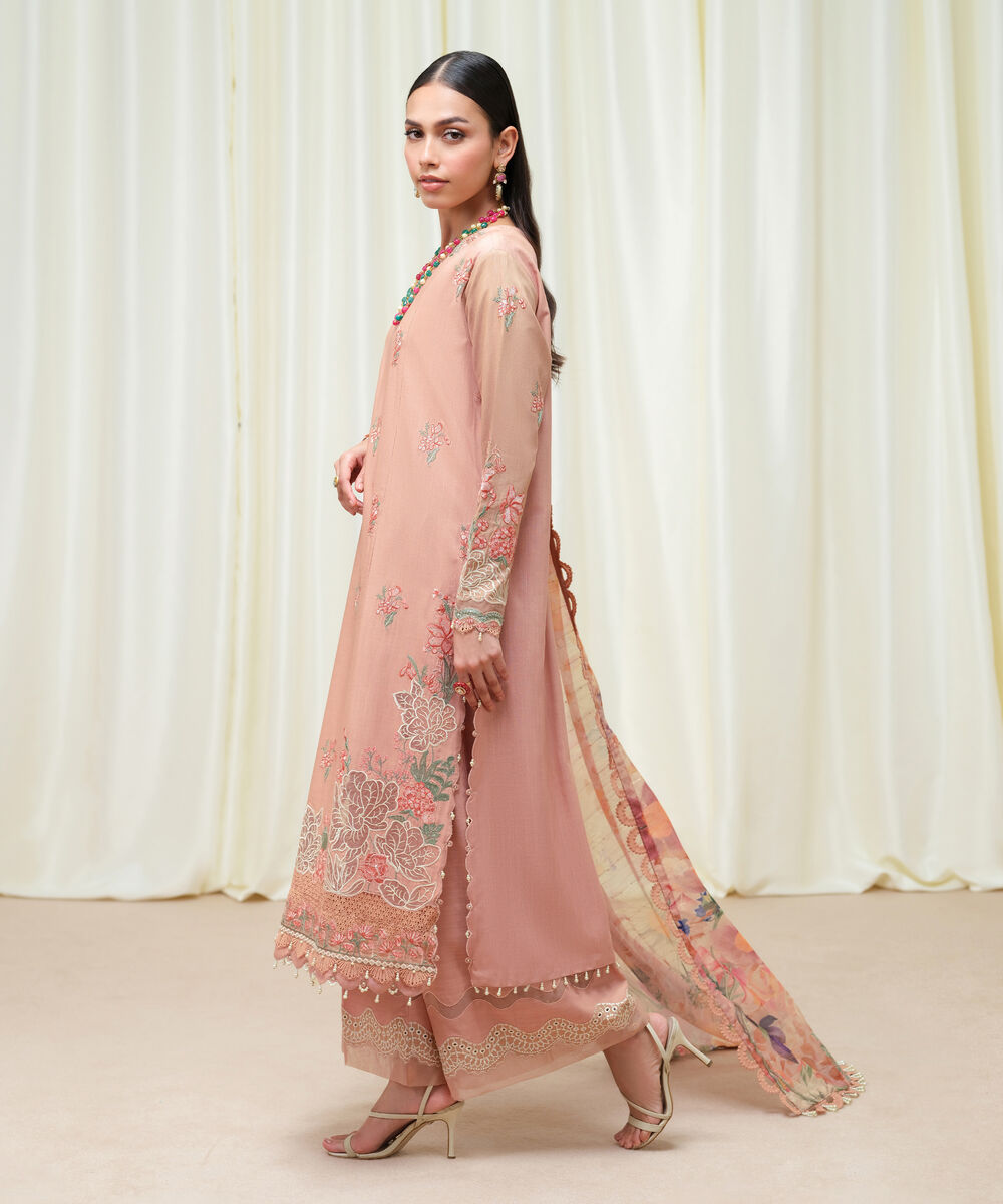 Women's Unstitched Dull Viscose Raw Silk Dyed Three Piece Suit