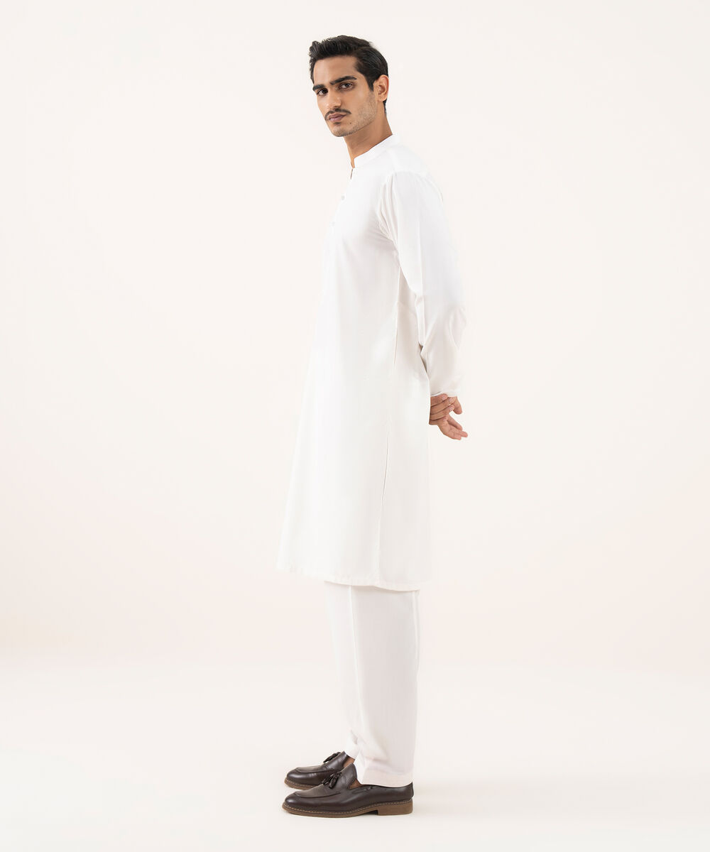 Men's Oxford Embroidered Off-White Kurta Shalwar