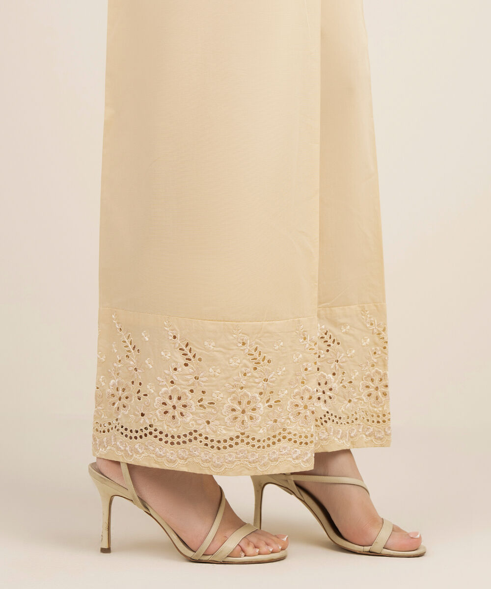 Women's RTW Cotton Embroidered Off White Culottes