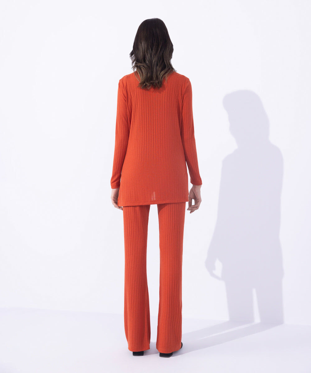 Woman - Orange Jersey Ribbed Top