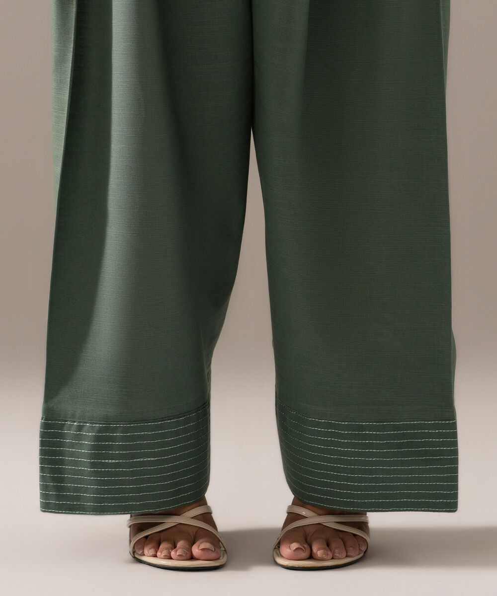 Women's RTW Khaddar Solid Sage Green Farshi Shalwar