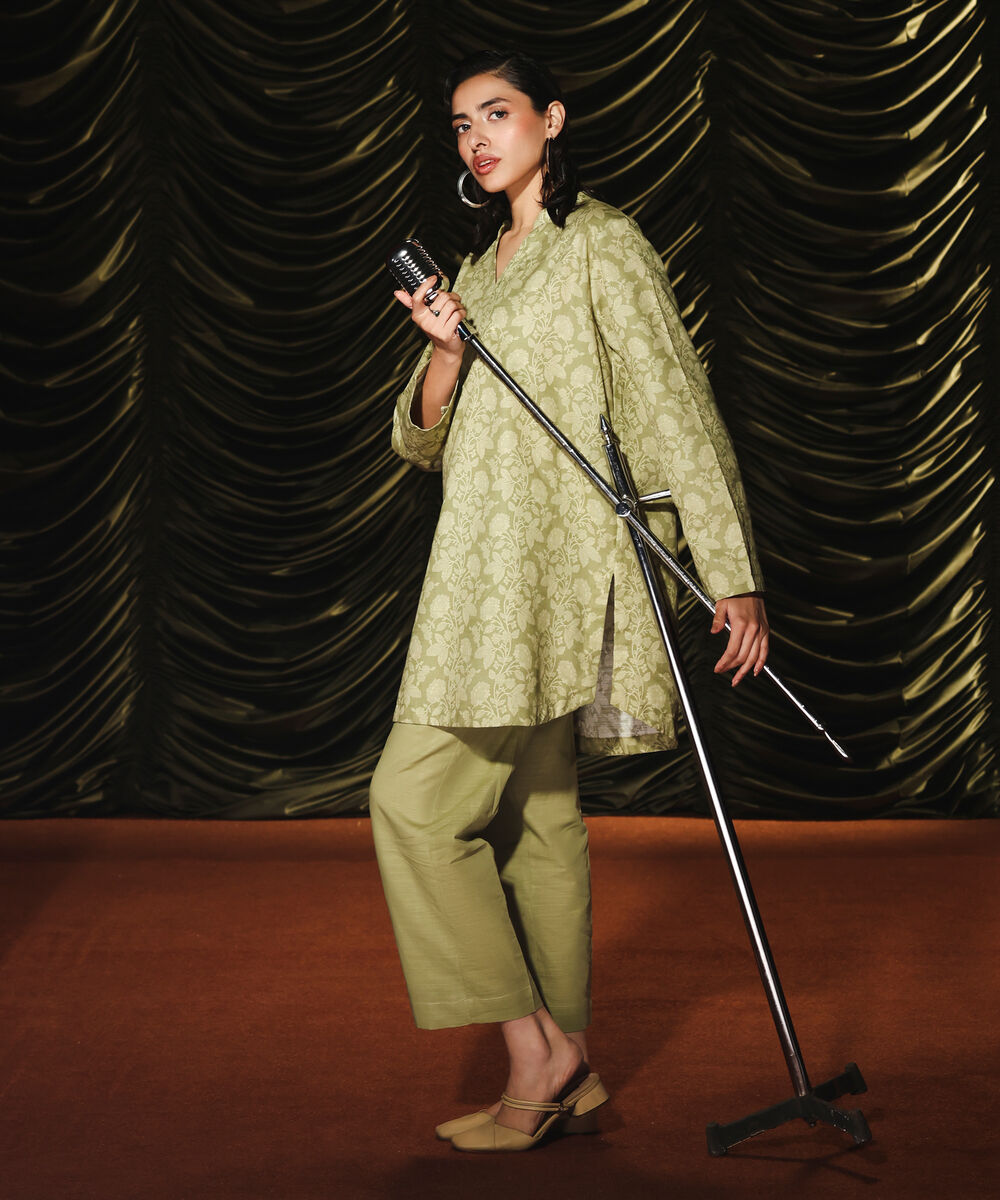 Women's RTW Khaddar Printed Green 3 Piece Suit