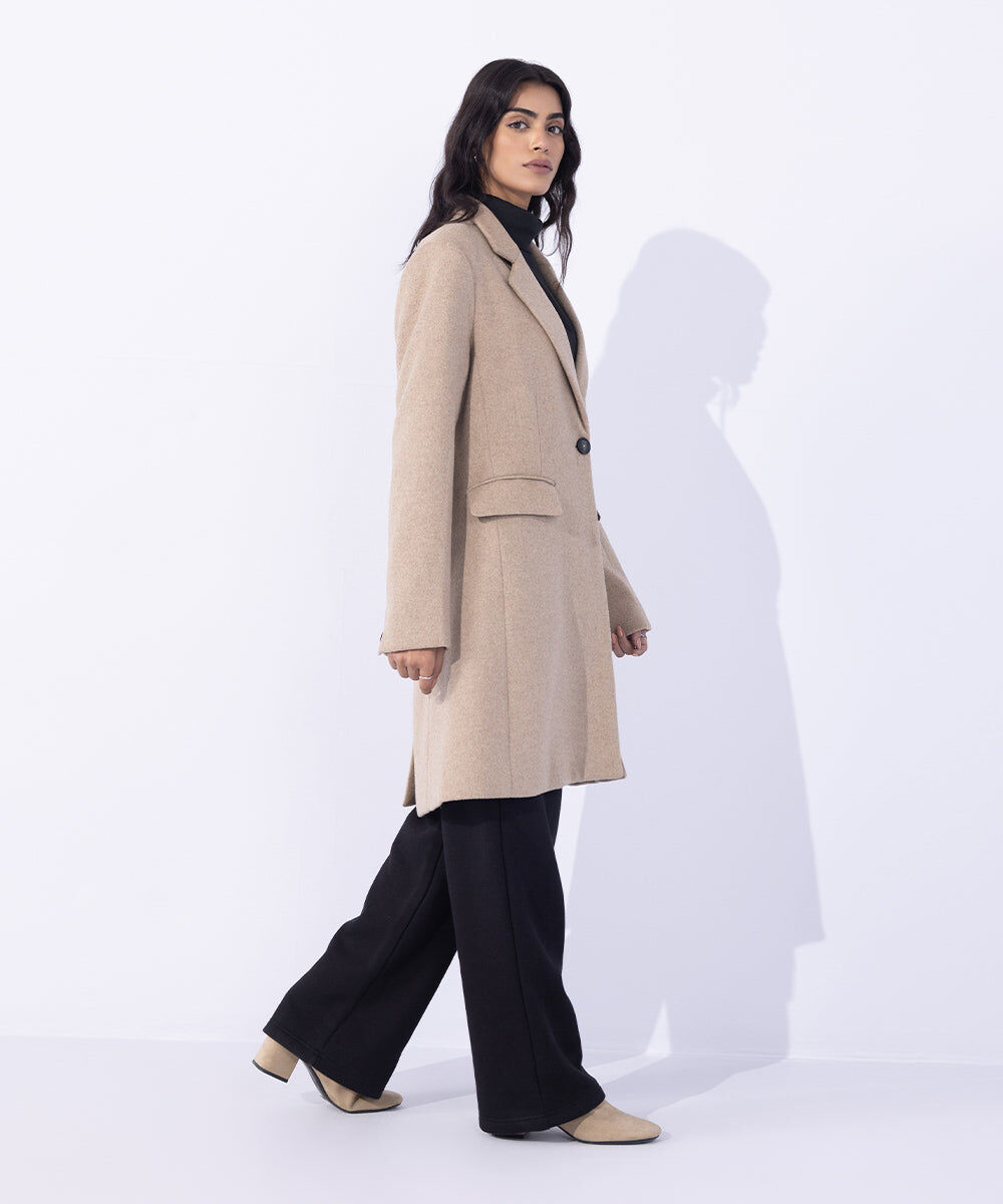 Woman - Beige Single Button Coat