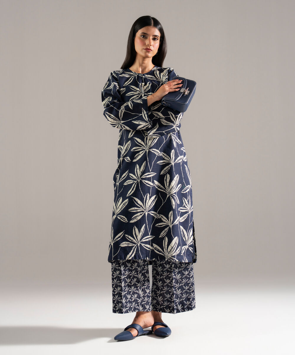 Women's RTW Khaddar Printed Blue 2 Piece Suit