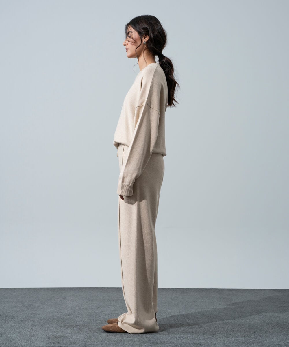 Women's Western Wear Melange Effect Off White Pull-On Knit Trousers