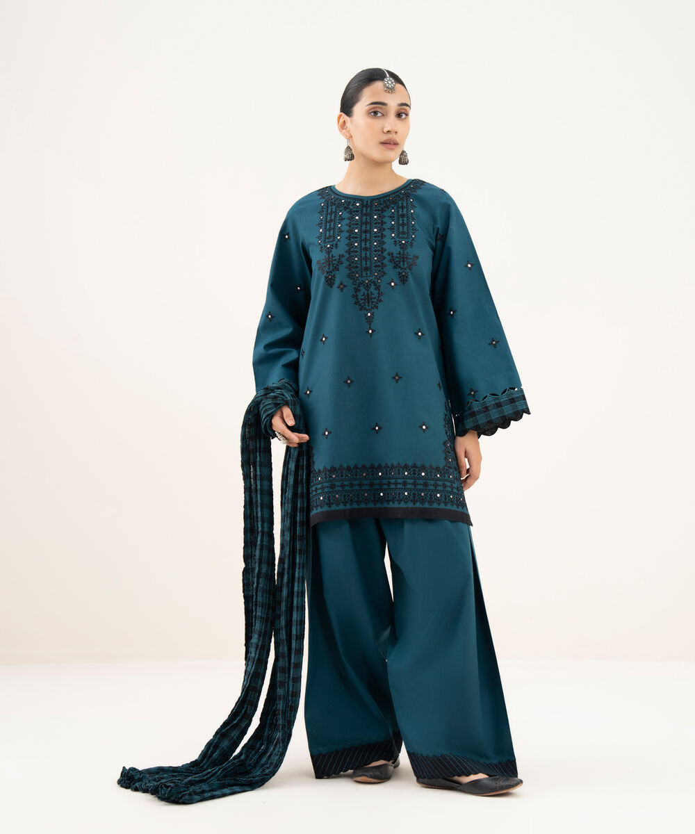 Women's Unstitched Lawn Embroidered Grey 3 Piece Suit