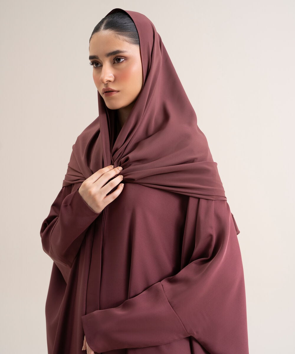 Women's Polyester Brownish Mauve Kaftan Abaya Set