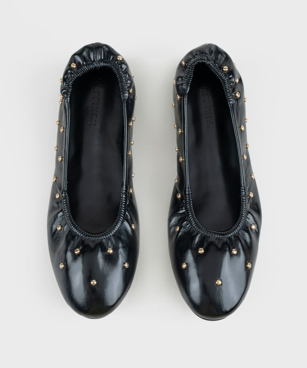 Women's Black Ballet Pumps With Stud Embellishment