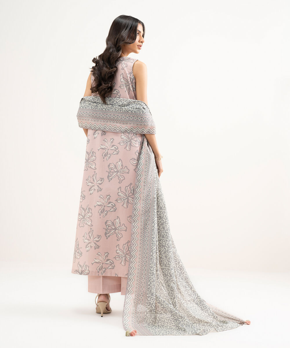 Women's Unstitched Lawn Printed Pink 3 Piece Suit