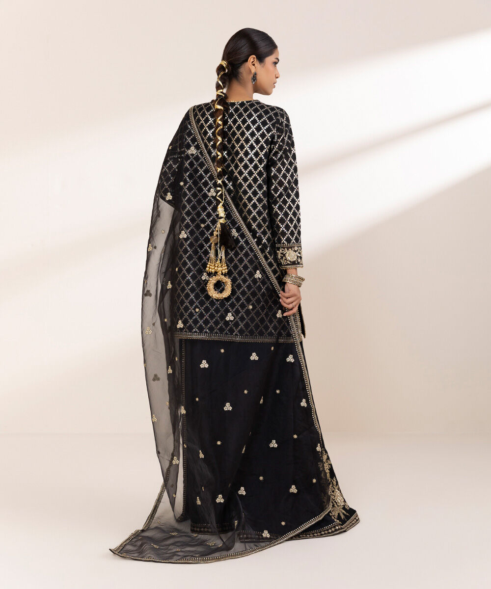 Women's RTW Masoori Black Embroidered Three Piece Suit