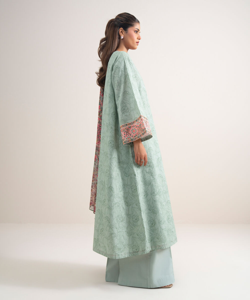 Women's Unstitched Lawn Embroidered Green 2 Piece Suit