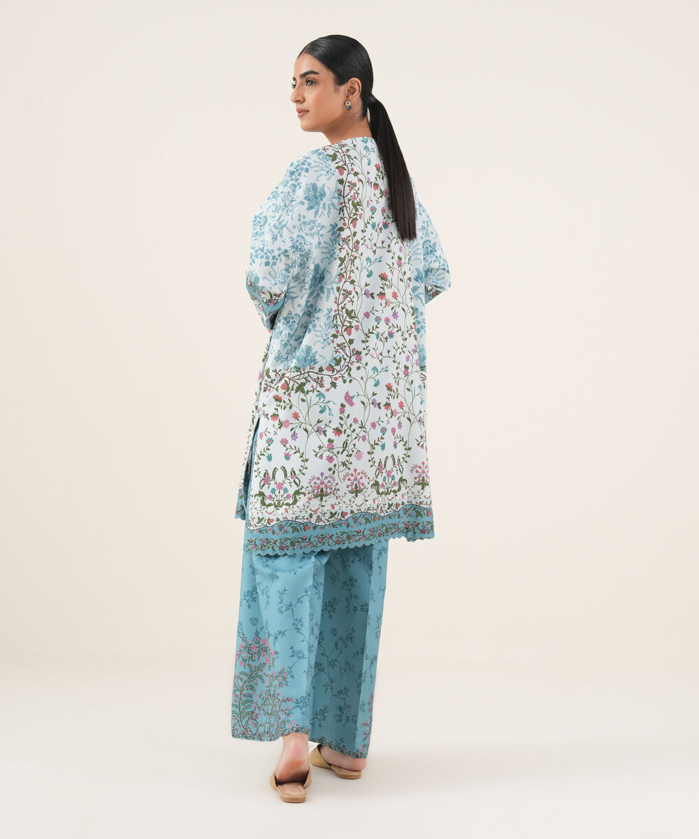 Women's Unstitched Viscose Khaddar Printed Blue 2 Piece Suit