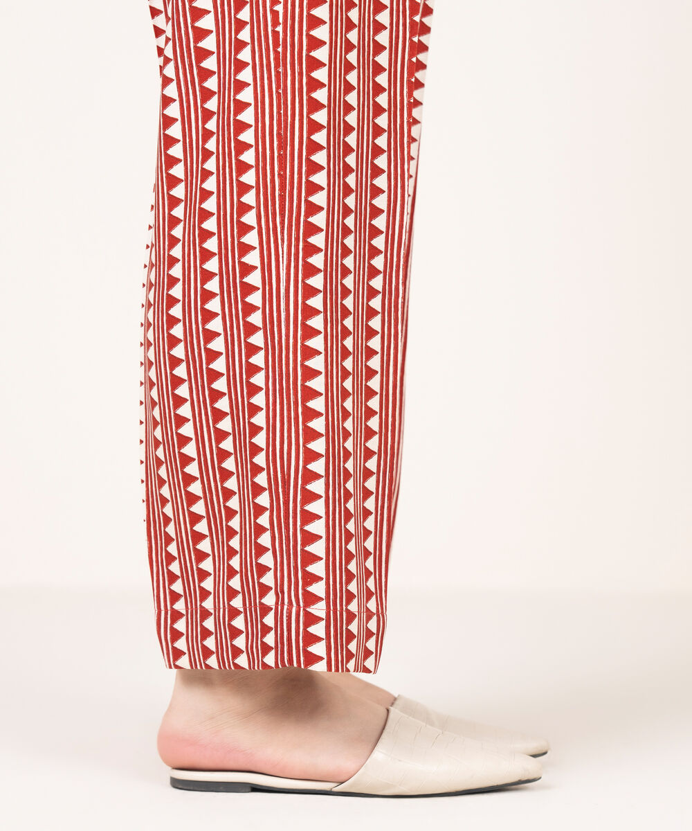 Women's RTW Arabic Khaddar Printed Red Straight Pants