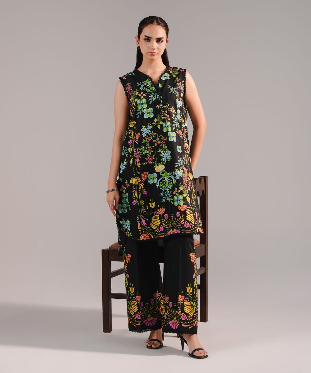 Women's RTW Leno Kara Printed Black Straight Shirt