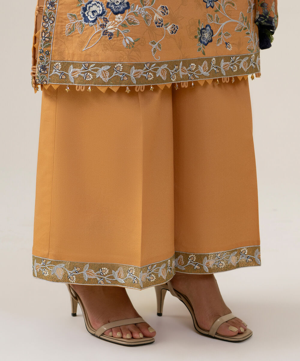 Women's Unstitched Blended Chiffon Embroidered Peach 3 Piece Suit
