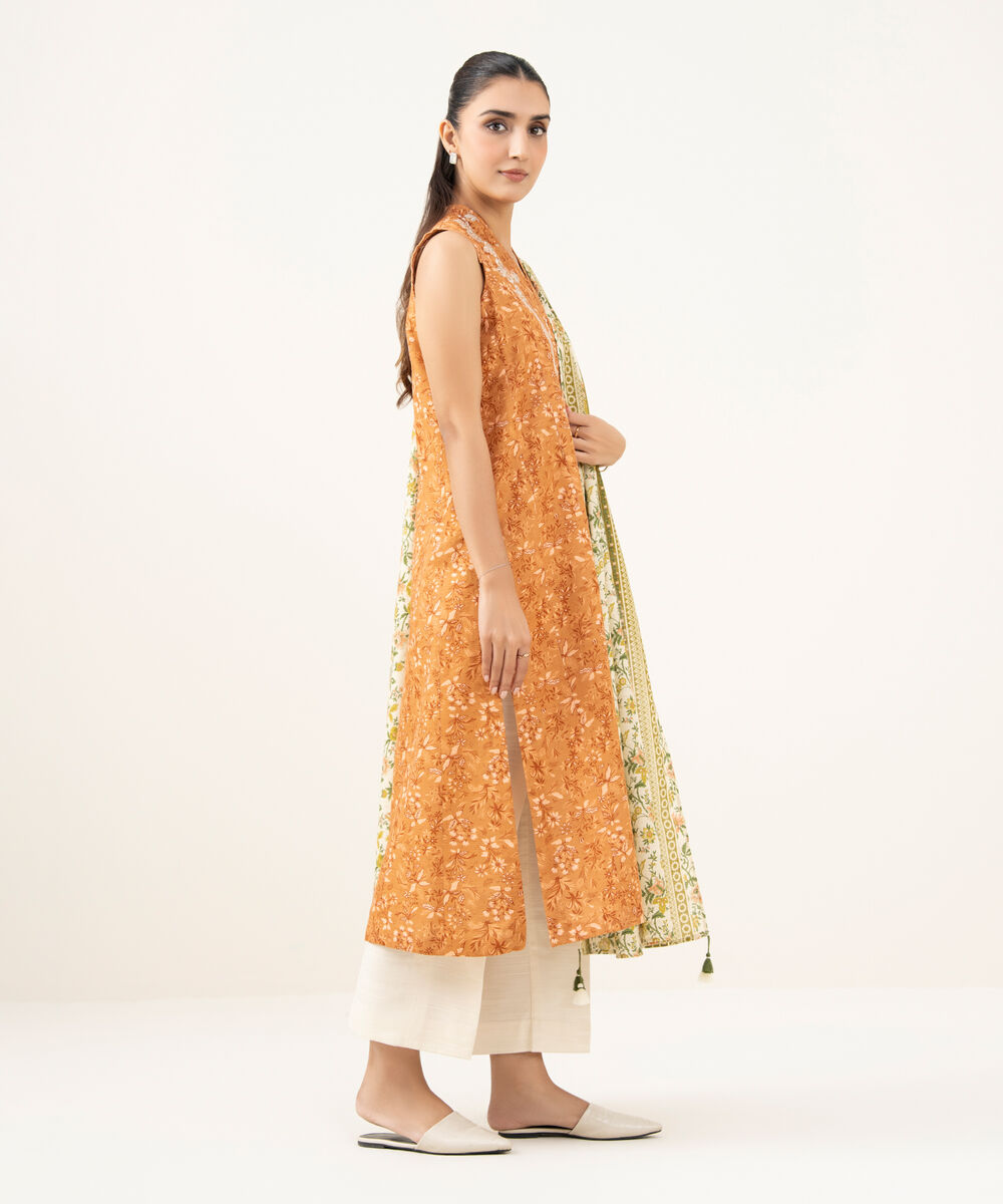 Women's Unstitched Khaddar Embroidered Orange   2 Piece Suit