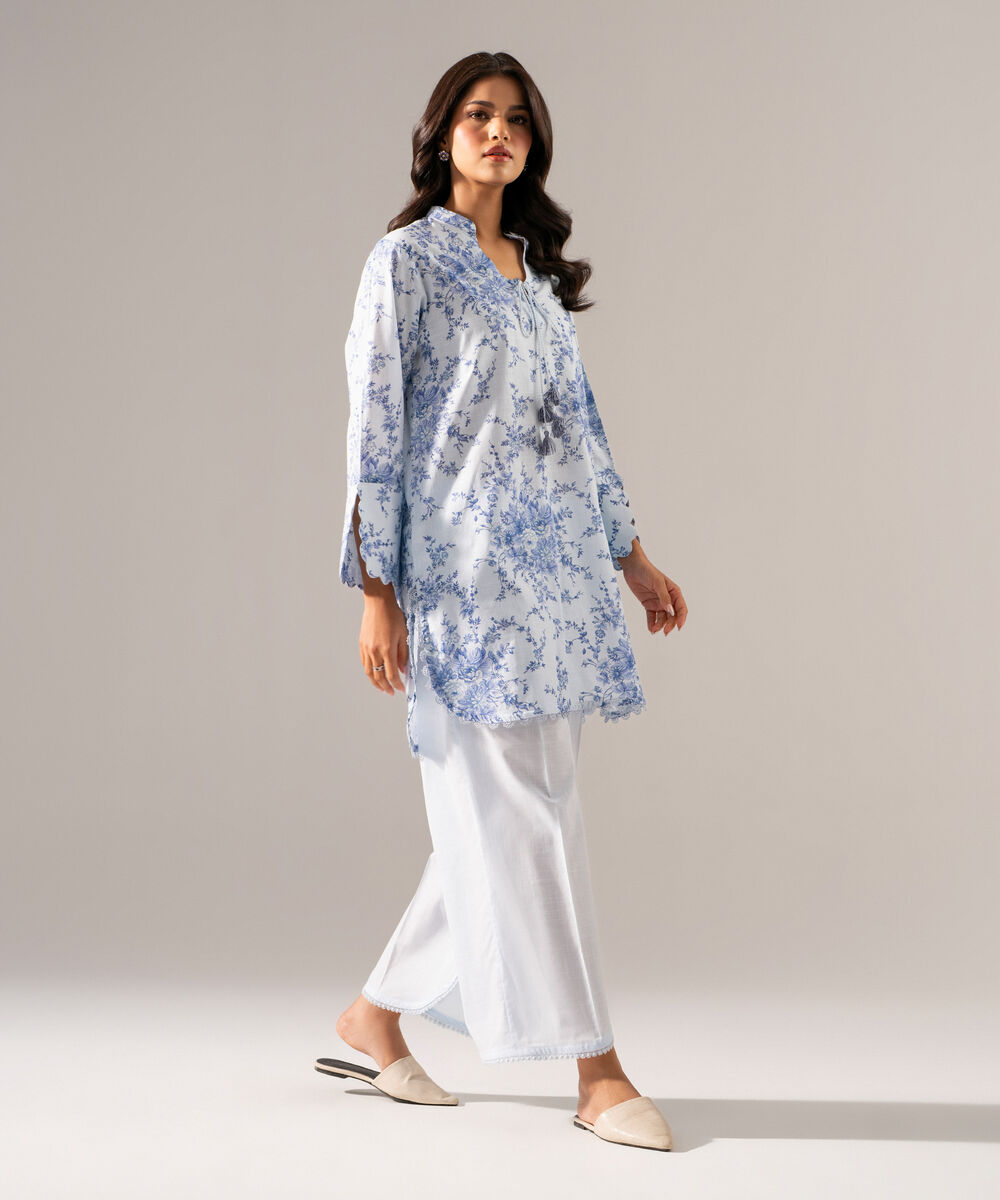 Women's RTW Cross Hatch Printed Ice Blue Straight Shirt