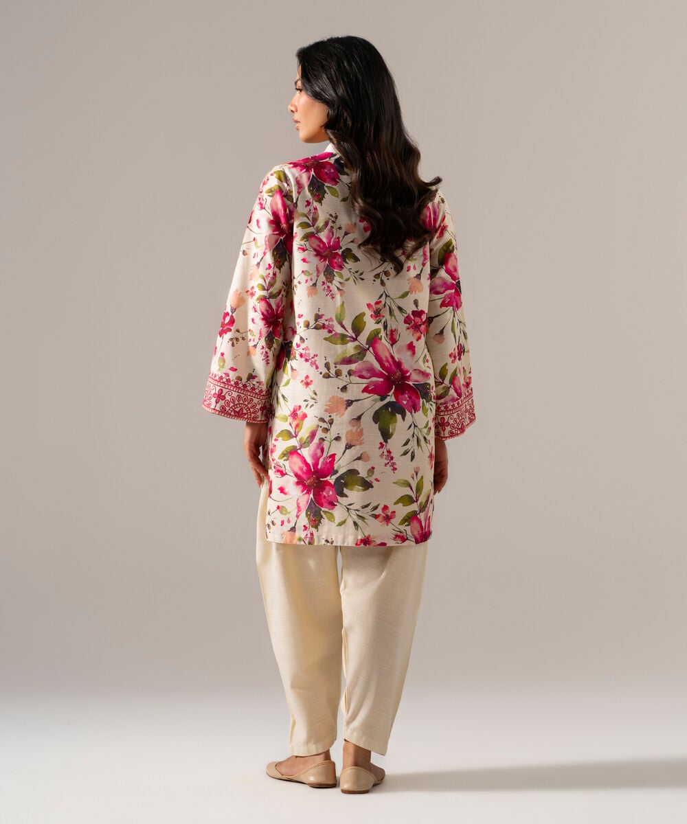 Women's RTW Khaddar Printed Off White Straight Shirt