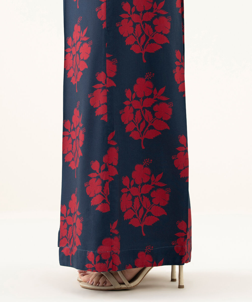 Women's RTW Linen Blue Printed Flared Pants