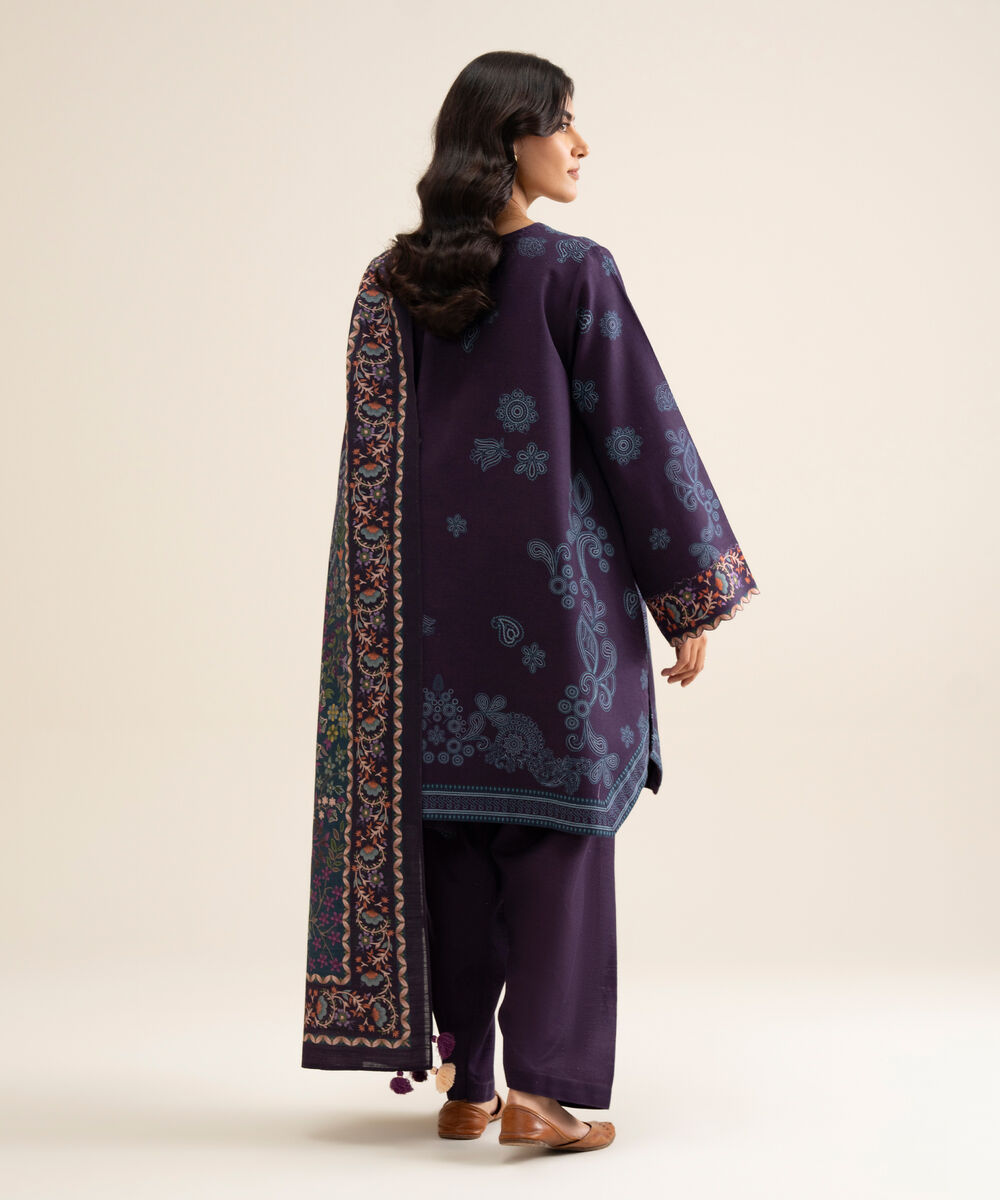 Women's Unstitched Lawn Printed Plum 3 Piece Suit