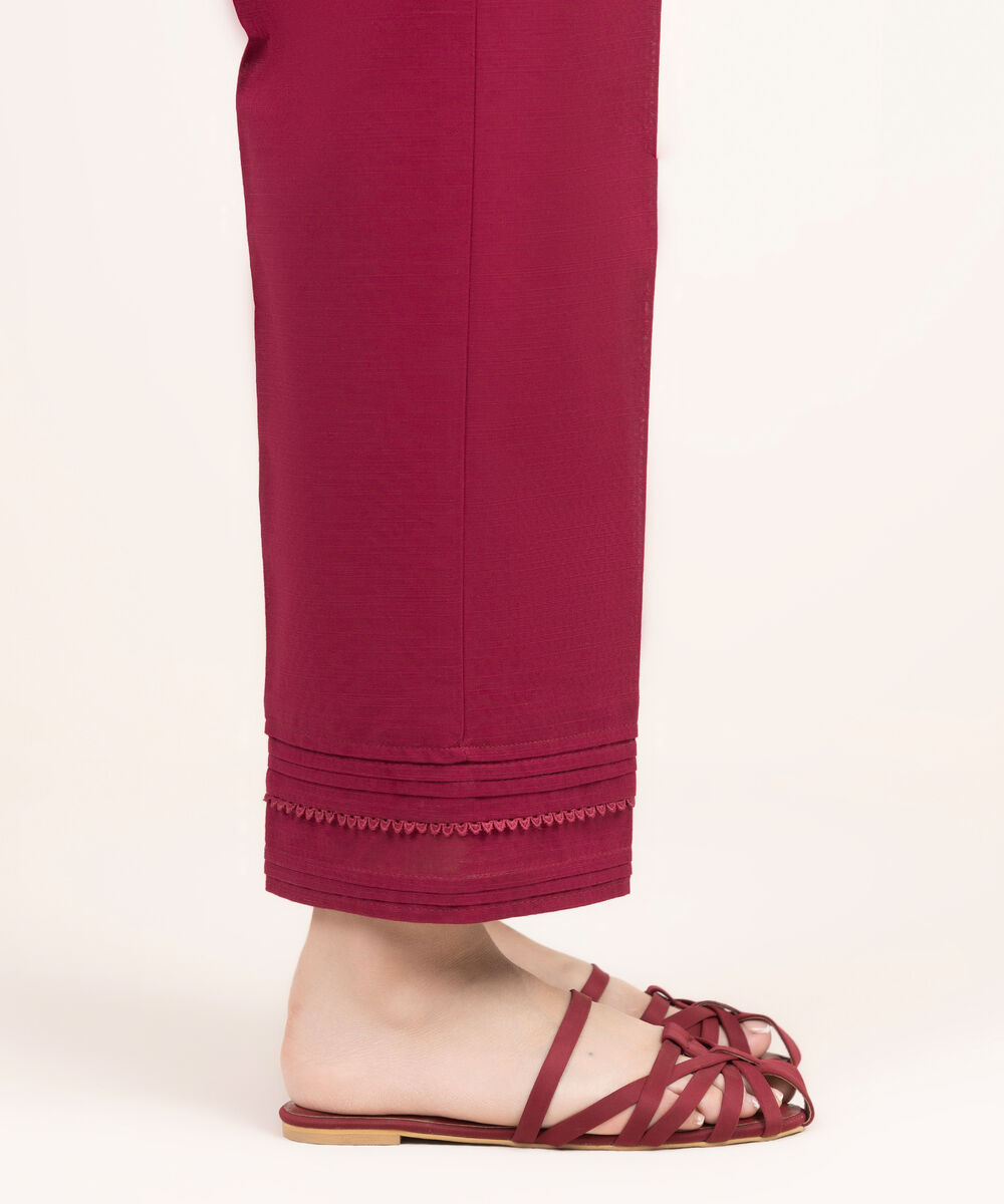 Women's RTW Khaddar Solid Red Straight Pants