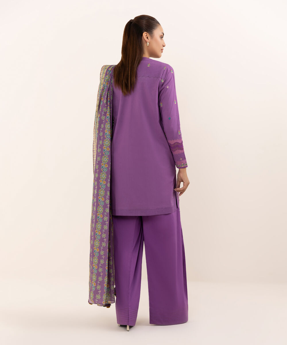 Women's Unstitched Lawn Embroidered Purple Three Piece Suit