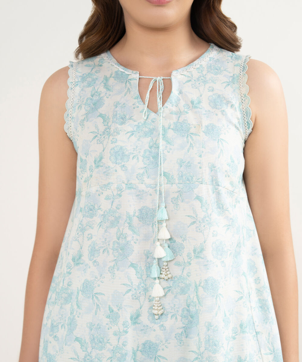 Women's Unstitched Zari Lawn Embroidered Blue 3 Piece Suit