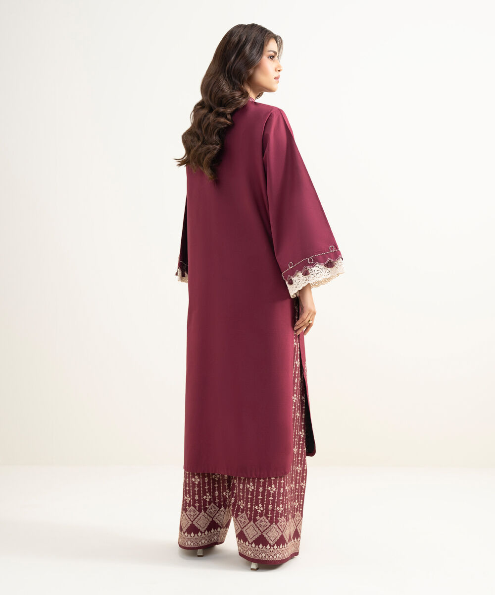 Women's Unstitched Lawn Embroidered Red 2 Piece Suit