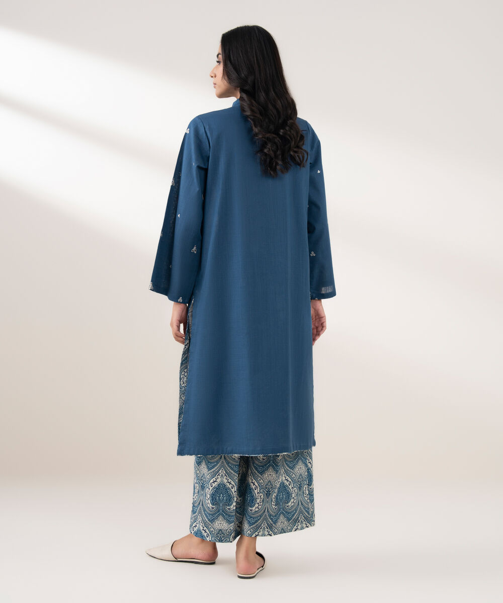 Women's RTW Cross Hatch Embroidered Blue 2 Piece Suit