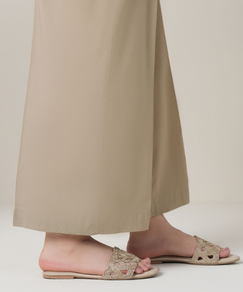 Women's RTW Viscose Lawn Beige Solid Trousers