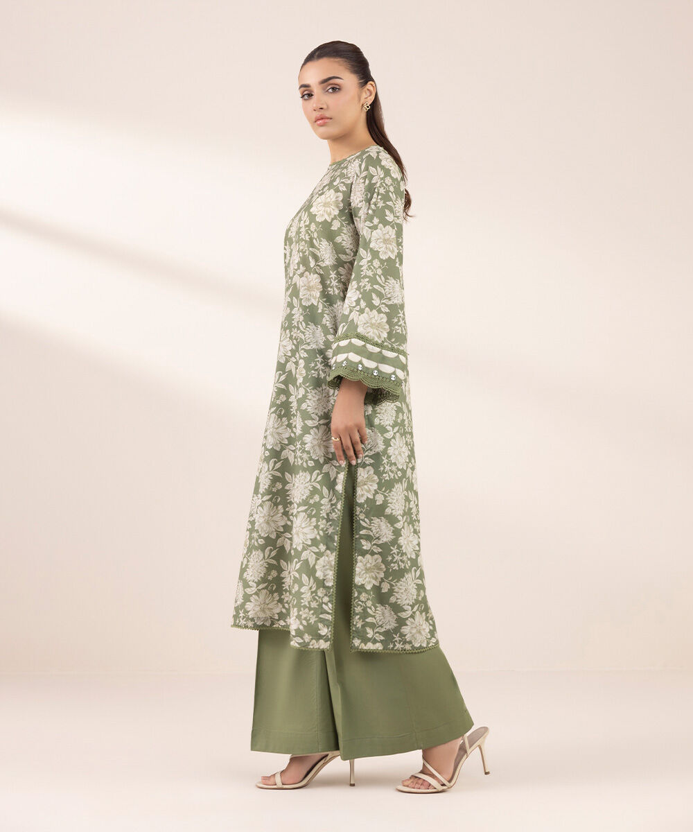 Women's RTW Lawn Green Printed A-Line Shirt