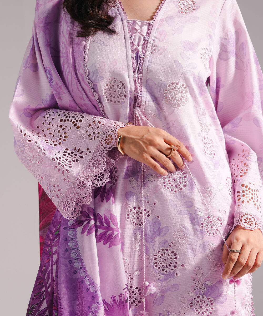Women's RTW Dobby Embroidered Lavender 3 Piece Suit