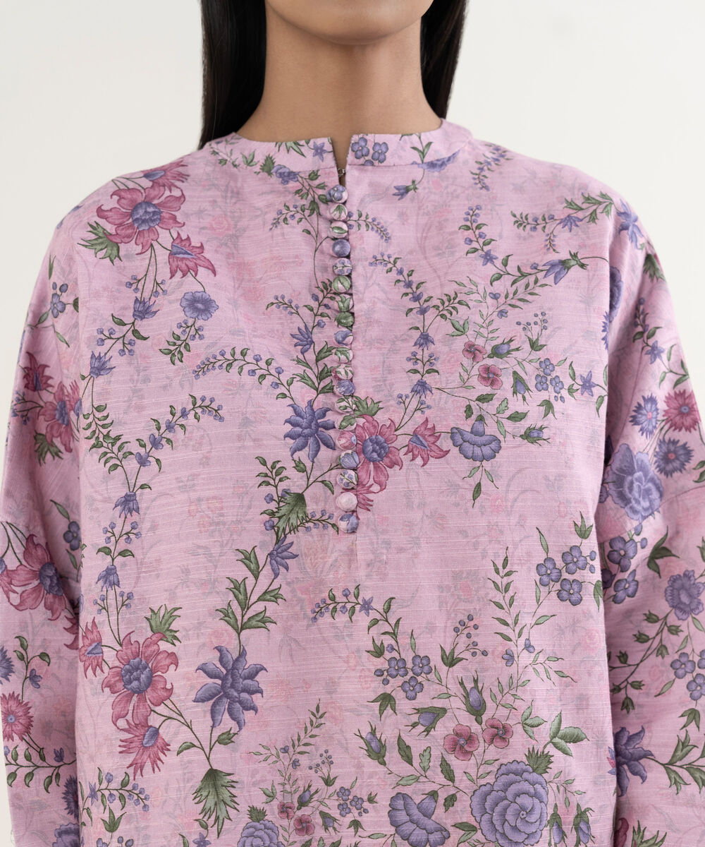 Women's Unstitched Printed Khaddar Purple 3 Piece Suit