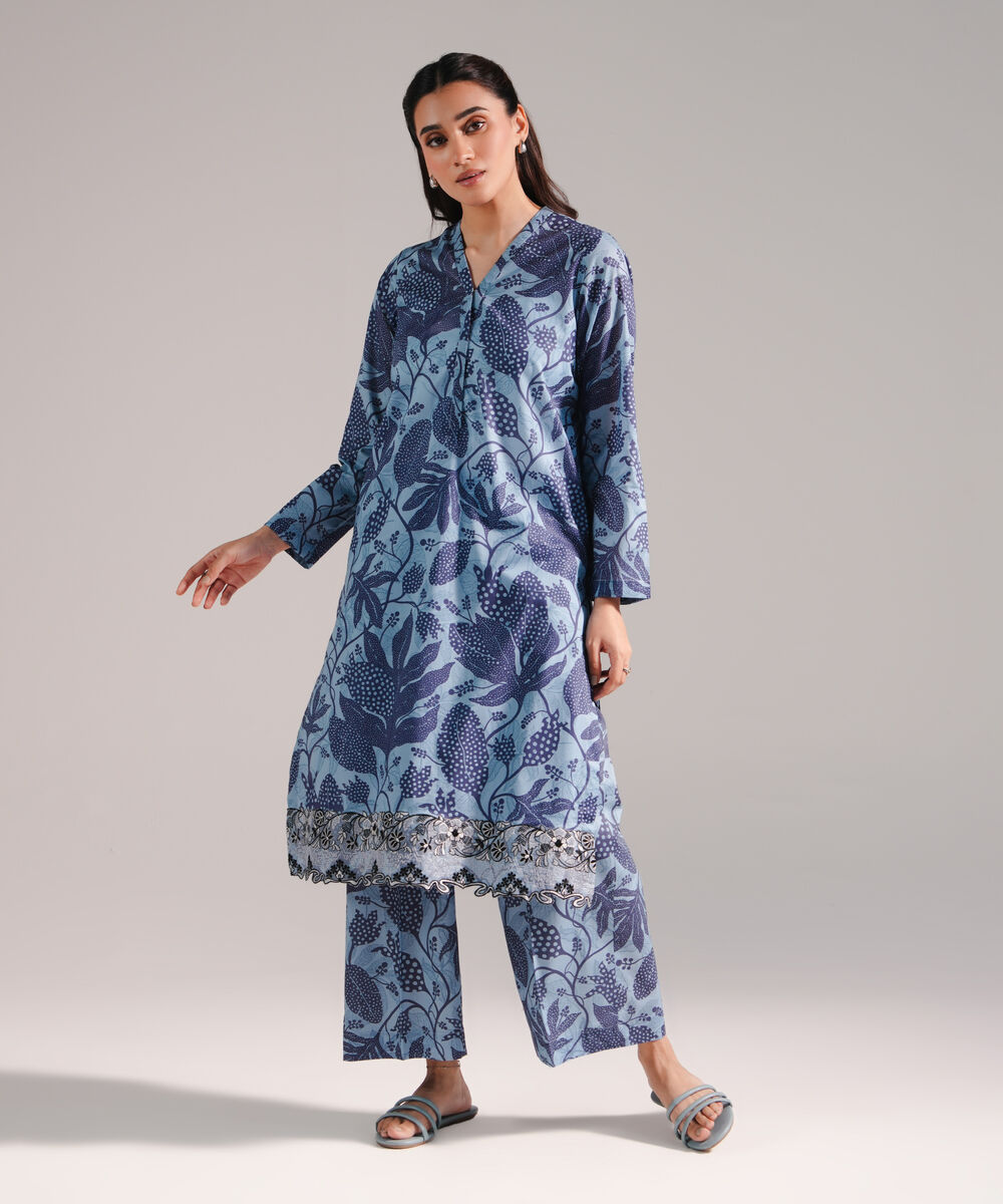 Women's RTW Lawn Embroidered Blue 2 Piece Suit