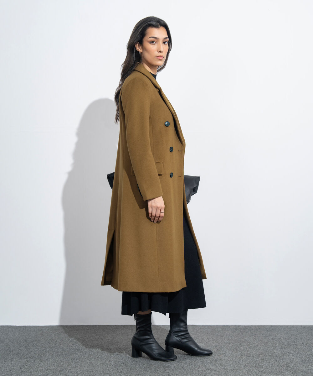 Women's Western Wear Mustard Double Breasted Long Coat