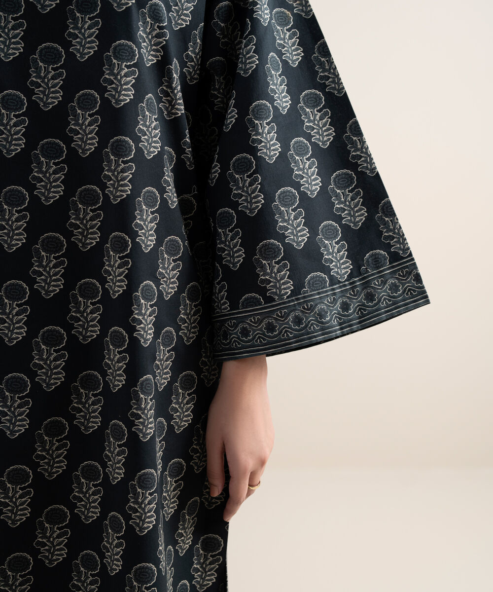 Women's Unstitched Lawn Printed Off White and Black 3 Piece Suit