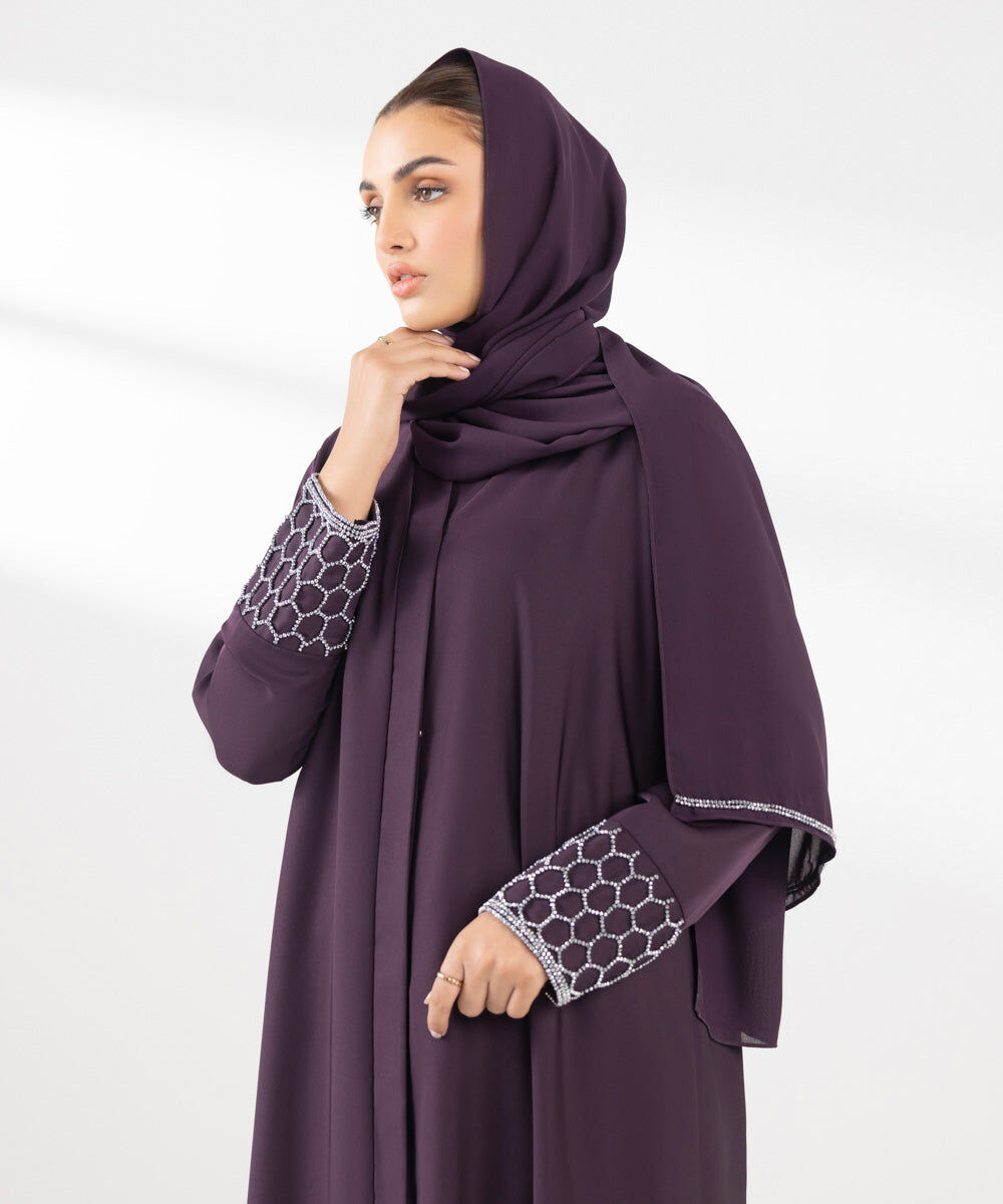 Woman - Purple Hand Embellished Abaya Set