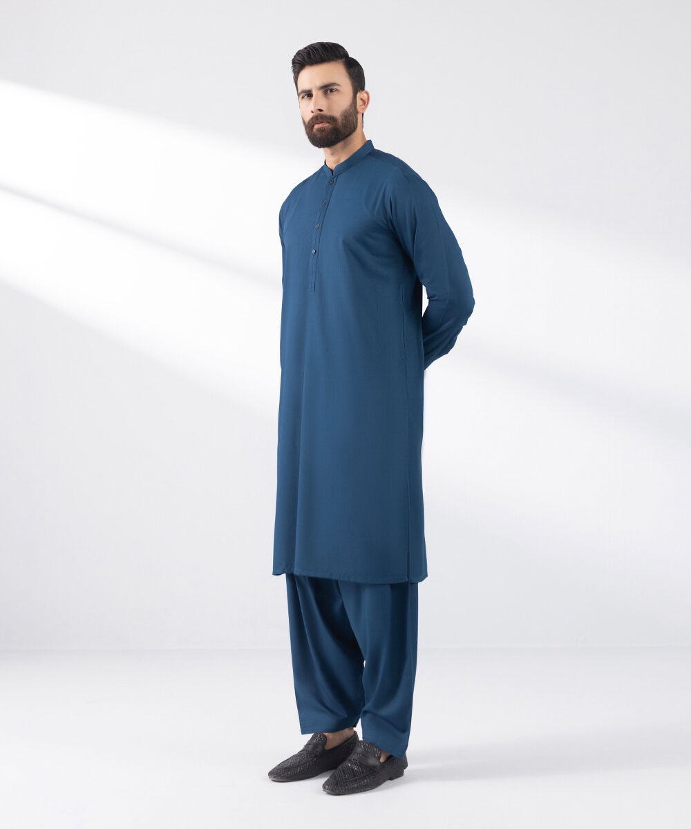 Men's Stitched 2 PC Blue Dobby Suit