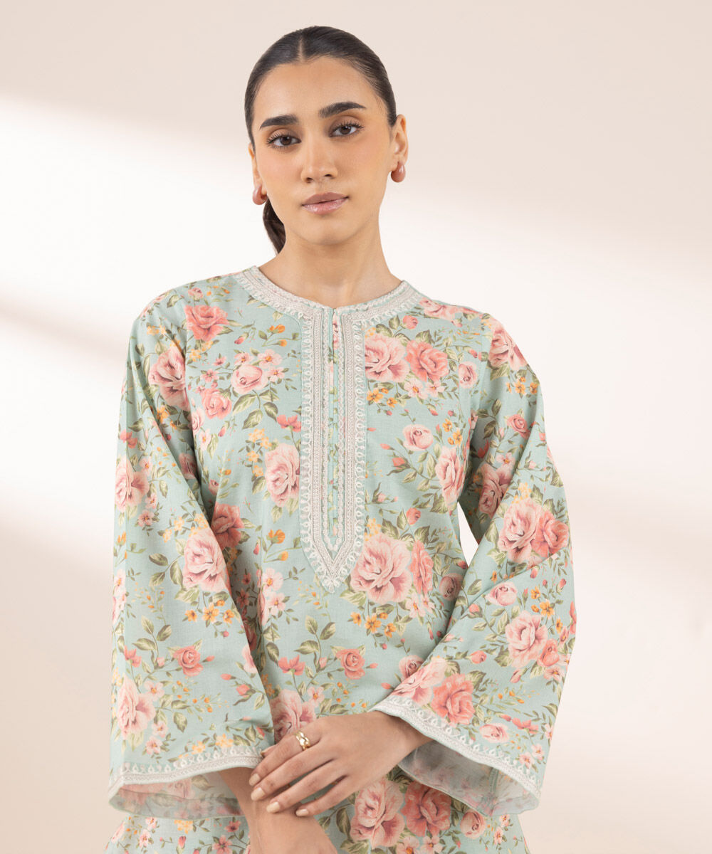 Women's RTW Lawn Multi Embroidered A-Line Shirt