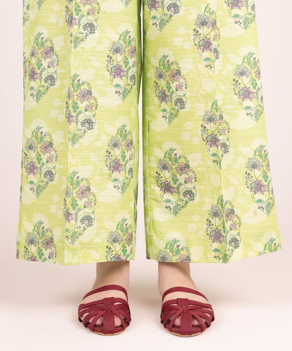 Women's RTW Khaddar Printed Lime Green Culottes