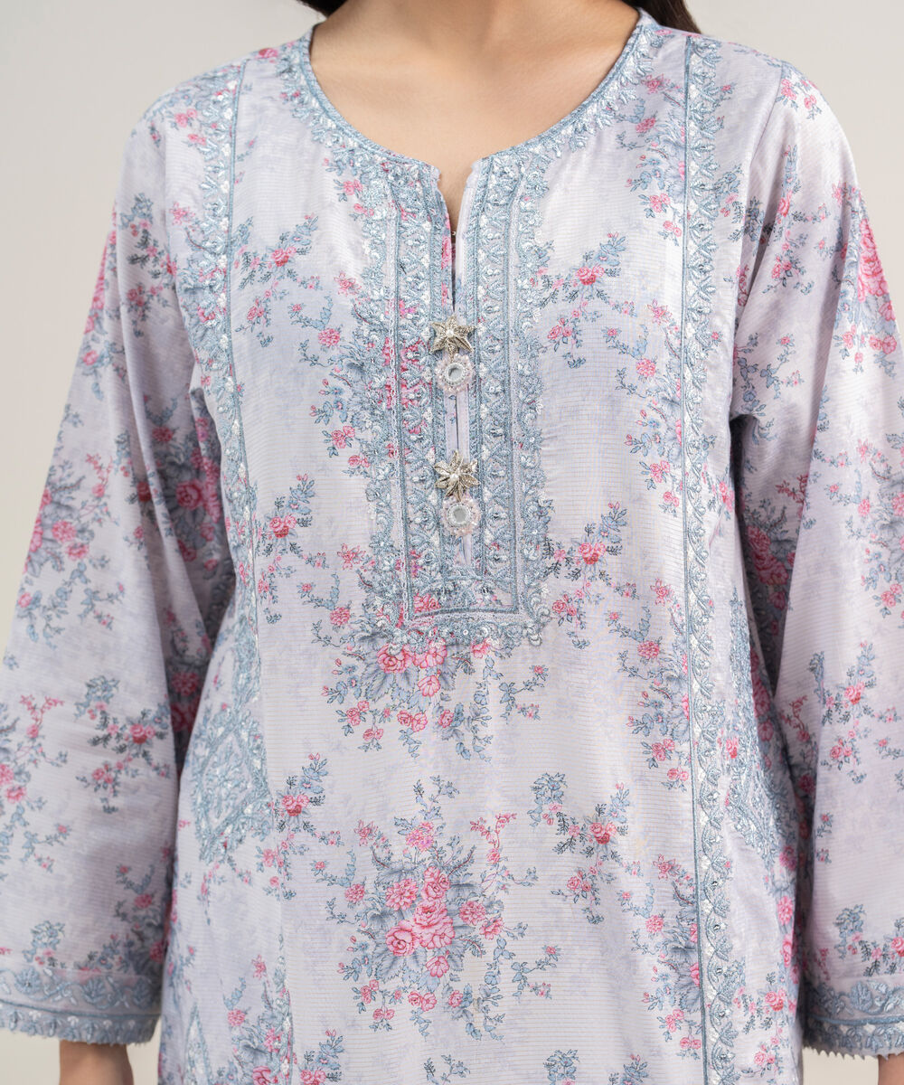 Women's RTW Zari Lawn Embroidered Grey 3 Piece Suit