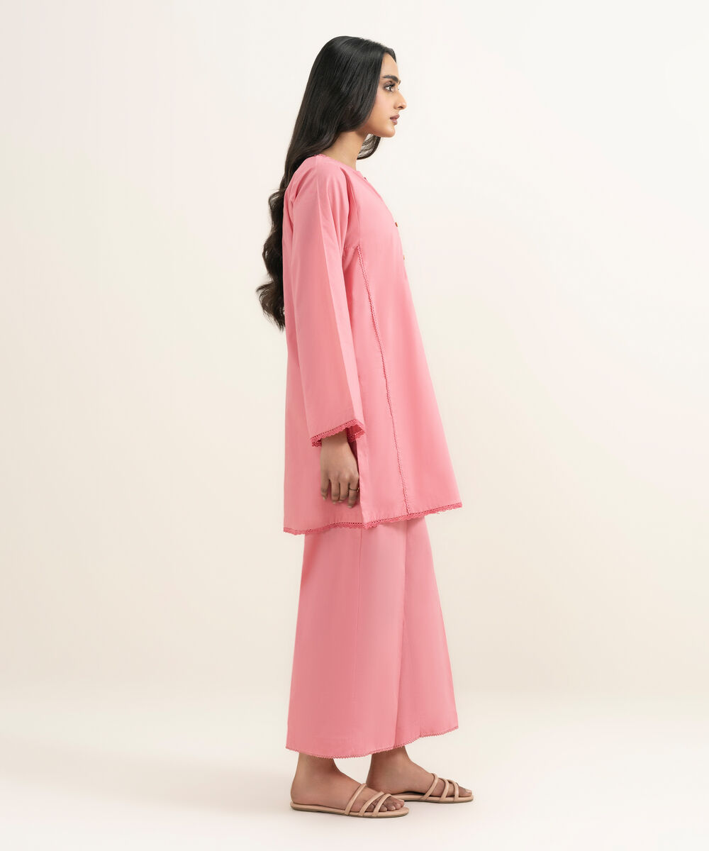 Women's RTW Cambric Solid Pink Straight Shirt