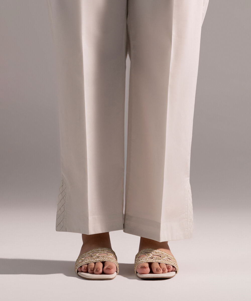 Women's RTW Poplin Solid Grey Straight Pants